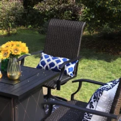 5pc Patio Dining Set With Square Steel Fire Pit With Faux Wood Tabletop & Rattan 360 Swivel Chairs - Captiva Designs -Outdoor Garden Store GUEST d2255e3b d43c 4e07 94e8 71a75ebc5377