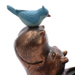 LuxenHome Brown Hippo And Blue Bird MgO Flower Pot Planter -Outdoor Garden Store GUEST d2f35205 a483 4c09 8341 a09bbeee713a