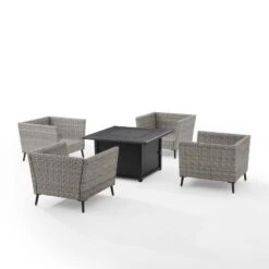 Richland 5pc Outdoor Wicker Conversation Set With Fire Table - Crosley -Outdoor Garden Store GUEST d396ec57 0831 496b 965a a54a5163eba5