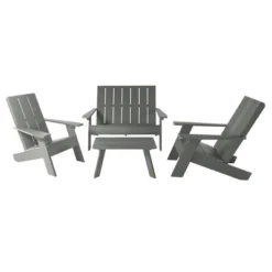 Italica 4pc Outdoor Set With Modern Adirondack Chairs, Double Wide Adirondack Chairs & Table - Highwood -Outdoor Garden Store GUEST d3c5928b 07bd 43aa 986e 002b554a0c6e