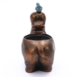 LuxenHome Brown Hippo And Blue Bird MgO Flower Pot Planter -Outdoor Garden Store GUEST d41fd4c6 4852 4904 8155 71e9a2ee83e6