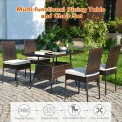 Costway 5 PCS Patio Rattan Dining Set Glass Table High Back Chair Garden Deck Mix Brown 11 Costway 5 PCS Patio Rattan Dining Set Glass Table High Back Chair Garden Deck Mix Brown -Outdoor Garden Store GUEST d44012bc ea6e 4c45 8e05 f2809e6a581f