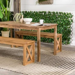 3pc Acacia Wood X Design Outdoor Patio Dining Set - Brown - Saracina Home -Outdoor Garden Store GUEST d443785c 83db 4334 bf12 a97492ae3d88