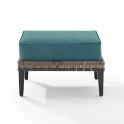 Prescott Outdoor Wicker Ottoman - Blue/Brown - Crosley -Outdoor Garden Store GUEST d4538497 e4f1 4a88 aa7f 9224f9c20a17