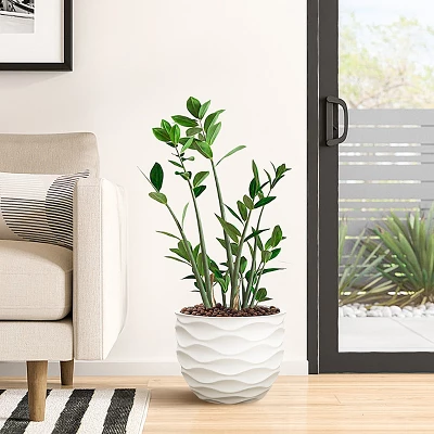 LuxenHome White MgO 11.6-Inch H Waves Round Planter 3 LuxenHome White MgO 11.6-Inch H Waves Round Planter - Image 3