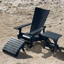 Manhattan Beach Adirondack Patio Chair With Side Table & Ottoman Federal Blue - Highwood