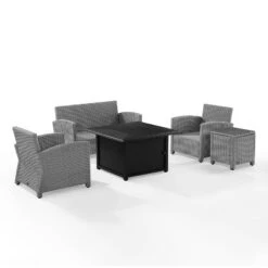 Bradenton 5pc Wicker Sofa Set With Fire Table - Gray - Crosley -Outdoor Garden Store GUEST d52c56b8 ded6 420a b447 58cf50e10080