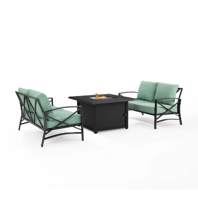 Kaplan 3pc Outdoor Conversation Set With Fire Table & 2 Loveseats - Mist - Crosley 2 Kaplan 3pc Outdoor Conversation Set With Fire Table & 2 Loveseats - Mist - Crosley - Image 2