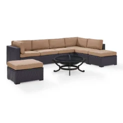 Biscayne 6pc Outdoor Wicker Sectional Set With Fire Pit - Crosley -Outdoor Garden Store GUEST d603e156 a1f3 4d35 876b 972f6f18bdbf