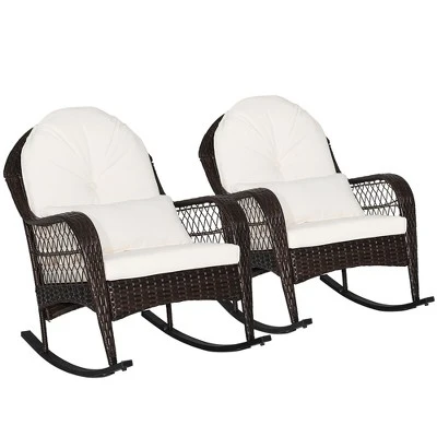 Costway 2PCS Patio Wicker Rocking Chair W/Seat Back Cushions & Lumbar Pillow Balcony 1 Costway 2PCS Patio Wicker Rocking Chair W/Seat Back Cushions & Lumbar Pillow Balcony
