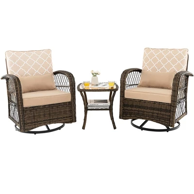 Costway Patio 3PCS Wicker Swivel Rocker Set 2 Rocking Chairs 360 Degrees With Coffee Table 1 Costway Patio 3PCS Wicker Swivel Rocker Set 2 Rocking Chairs 360 Degrees With Coffee Table