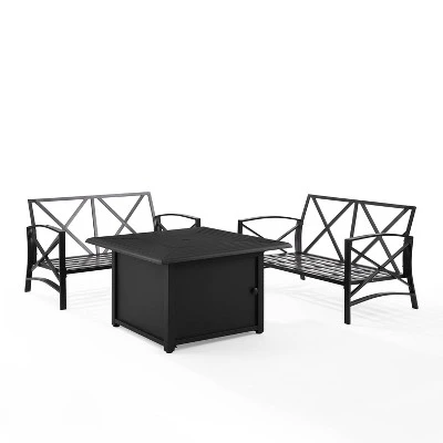 Kaplan 3pc Outdoor Conversation Set With Fire Table & 2 Loveseats - Mist - Crosley 3 Kaplan 3pc Outdoor Conversation Set With Fire Table & 2 Loveseats - Mist - Crosley - Image 3
