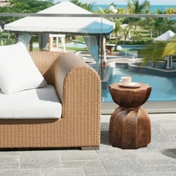 LuxenHome Weathered Copper Cement Indoor Outdoor Hourglass Side Table -Outdoor Garden Store GUEST d6dc36f2 d4aa 4192 b65e 67f9076e9123