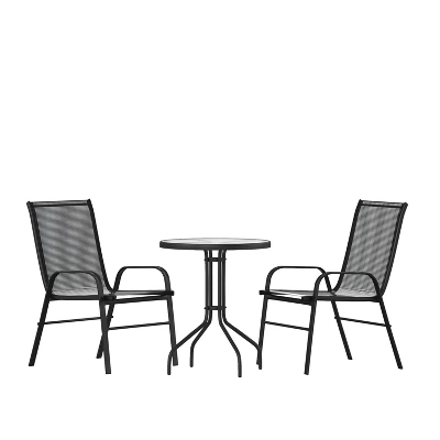 Flash Furniture 3 Piece Outdoor Patio Dining Set - Tempered Glass Patio Table, 2 Flex Comfort Stack Chairs 11 Flash Furniture 3 Piece Outdoor Patio Dining Set - Tempered Glass Patio Table, 2 Flex Comfort Stack Chairs - Image 11
