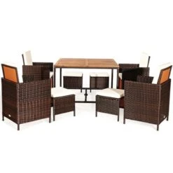 Costway 9PCS Acacia Wood Patio Rattan Dining Set Cushioned Chairs Ottoman -Outdoor Garden Store GUEST d7386c28 d71d 451d 8e72 8176d815f5d1