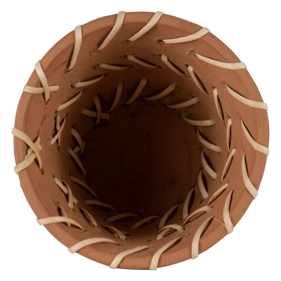 Natural Handthrown Terracotta Planter With Woven Rattan Accents - Foreside Home & Garden 2 Natural Handthrown Terracotta Planter With Woven Rattan Accents - Foreside Home & Garden - Image 2