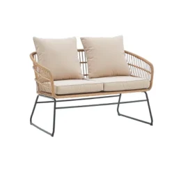 Barton 5PCS Outdoor Patio Sets Rattan Chairs With 2-Side-Table Sofa Cushion Seating (Beige) -Outdoor Garden Store GUEST d7b87035 f913 4533 9b4c 1caaae9b902c