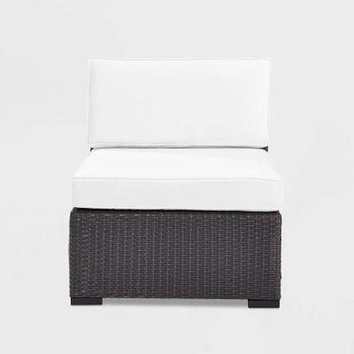 Biscayne Armless Chair With White Cushions Brown - Crosley 1 Biscayne Armless Chair With White Cushions Brown - Crosley