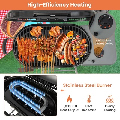 Costway Portable Propane Grill Folding Gas Grill Griddle With Wheels & Side Shelf 3 Costway Portable Propane Grill Folding Gas Grill Griddle With Wheels & Side Shelf - Image 3