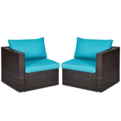 Costway 4PCS Patio Rattan Corner Sofa With Blue Cushion 11 Costway 4PCS Patio Rattan Corner Sofa With Blue Cushion -Outdoor Garden Store GUEST d969ee77 f9b8 4e9e a9a1 23606a8c726a
