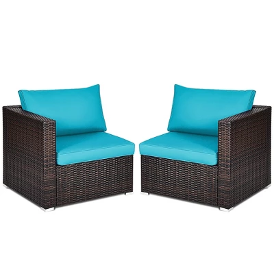Costway 4PCS Patio Rattan Corner Sofa With Blue Cushion 3 Costway 4PCS Patio Rattan Corner Sofa With Blue Cushion - Image 3