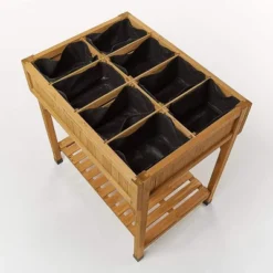 VegTrug Custom 32 Inch Wooden Raised Herb Garden Bed Planter Box With Herb Liners And Dividers For Patios, Balconies, And Small Gardens