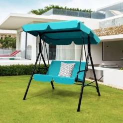 Costway Loveseat Patio Canopy Swing Glider Hammock Cushioned Blue