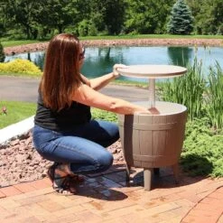 Sunnydaze Decor Sunnydaze Faux Wood Design Patio Bar Cooler Table With Height-Adjustable Tabletop - Driftwood -Outdoor Garden Store GUEST db33460d 1ad3 4d5a a88b 6ef5746b88ad