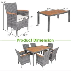 Costway 7PCS Patio Rattan Dining Set Acacia Wood Table Cushioned Chair Mix Gray 12 Costway 7PCS Patio Rattan Dining Set Acacia Wood Table Cushioned Chair Mix Gray -Outdoor Garden Store GUEST dbd89a59 201e 4813 88d8 f944f4988489