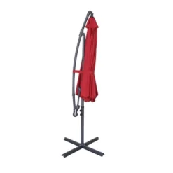 10' X 10' Cantilever Patio Hanging Umbrella With Crank And Cross Base Red - Wellfor