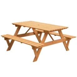 Gardenised Outdoor Wooden Patio Deck Garden 6-Person Picnic Table, For Backyard, Garden -Outdoor Garden Store GUEST dc958921 b054 47b9 b39e 7227f9bdc2ef