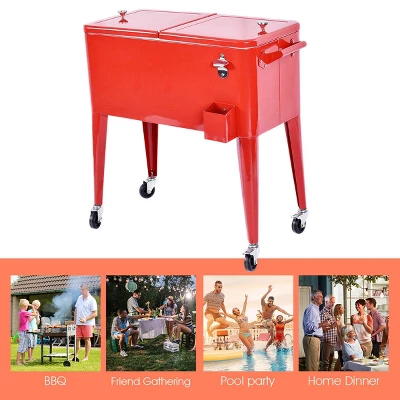 Costway Red Outdoor Patio 80 Quart Cooler Cart Ice Beer Beverage Chest Party Portable 4 Costway Red Outdoor Patio 80 Quart Cooler Cart Ice Beer Beverage Chest Party Portable - Image 4