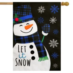 Blue Checkered Snowman Burlap Winter House Flag 40" X 28" Briarwood Lane
