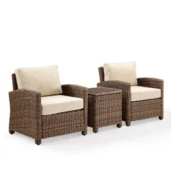 Bradenton 3pc Outdoor Wicker Seating Set With Two Chairs & Side Table Sand - Crosley -Outdoor Garden Store GUEST dee150ab 8a20 4466 8ace 73f333944cd5