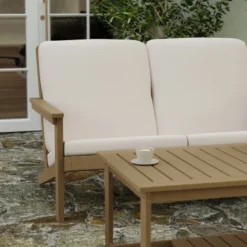 Merrick Lane All-Weather Poly Resin Wood Adirondack Style Deep Seat Patio Loveseat With Cushions -Outdoor Garden Store GUEST e057ef8c 4a3d 4690 a096 948184c56392