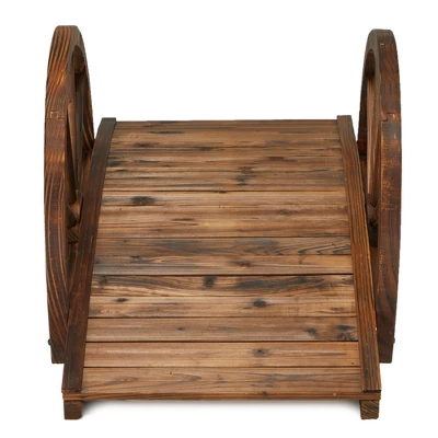 JOMEED CC77 3.3 Foot Natural Fir Wood Backyard Garden Arched Footbridge With Half-Wheel Style Railings For Small Creeks Or Streams, Brown Stain 3 JOMEED CC77 3.3 Foot Natural Fir Wood Backyard Garden Arched Footbridge With Half-Wheel Style Railings For Small Creeks Or Streams, Brown Stain - Image 3