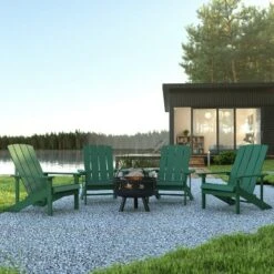 Flash Furniture 5 Piece Charlestown Poly Resin Wood Adirondack Chair Set With Fire Pit - Star And Moon Fire Pit With Mesh Cover