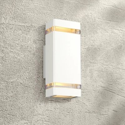 Possini Euro Design Modern Outdoor Wall Light Fixture White 2-Light Up Down 10 1/2" Clear Glass Inserts For Exterior Barn Deck House Porch Yard Patio 1 Possini Euro Design Modern Outdoor Wall Light Fixture White 2-Light Up Down 10 1/2" Clear Glass Inserts For Exterior Barn Deck House Porch Yard Patio