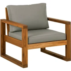 Galia 2pc Square Leg Acacia Wood Chair And Ottoman With Cushions - Brown - Saracina Home -Outdoor Garden Store GUEST e3544ee1 e5c9 4f6c b025 29e63fe8a004