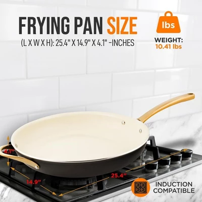 NutriChef 14" Extra Large Fry Pan - Skillet Nonstick Frying Pan With Golden Titanium Coated Silicone Handle, Ceramic Coating 1 NutriChef 14" Extra Large Fry Pan - Skillet Nonstick Frying Pan With Golden Titanium Coated Silicone Handle, Ceramic Coating