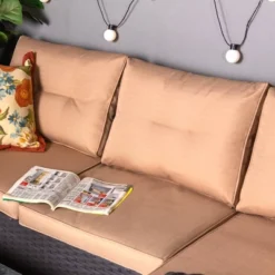 Captiva Designs 7pc Steel & Wicker Outdoor Square Fire Pit Furniture Set With Cushions -Outdoor Garden Store GUEST e4235bca 8c34 4c04 a494 bc46d5669a2c