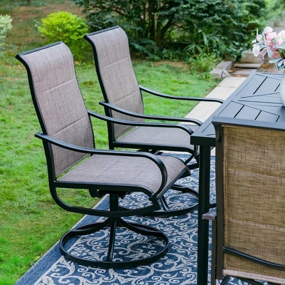 7pc Outdoor Dining Set With Padded Swivel Chairs & Metal Rectangle Table With Umbrella Hole - Gray - Captiva Hole 3 7pc Outdoor Dining Set With Padded Swivel Chairs & Metal Rectangle Table With Umbrella Hole - Gray - Captiva Hole - Image 3