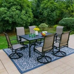7pc Outdoor Dining Set With With Padded Sling Chairs & Metal Rectangle Table With Umbrella Hole - Captiva Designs -Outdoor Garden Store GUEST e541c07e d8ff 432e b368 52c919fe2688
