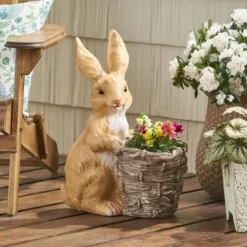 Christopher Knight Home 16" Wide Tooke Concrete Outdoor Novelty Rabbit Planter White/Brown