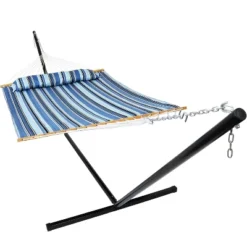 Sunnydaze Decor Sunnydaze 2-Person Quilted Fabric Spreader Bar Hammock With Detachable Pillow And Stand - 400 Lb Weight Capacity/15' Stand -Outdoor Garden Store GUEST e7252157 cb03 4944 b77f 373929c90465