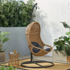 Ripley Outdoor Wicker Hanging Chair With Stand - Light Brown/Dark Gray - Christopher Knight Home