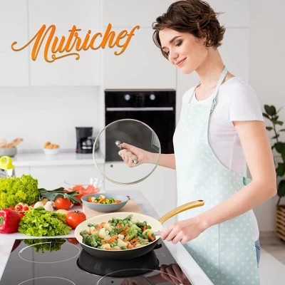 NutriChef 14" Extra Large Fry Pan - Skillet Nonstick Frying Pan With Golden Titanium Coated Silicone Handle, Ceramic Coating 2 NutriChef 14" Extra Large Fry Pan - Skillet Nonstick Frying Pan With Golden Titanium Coated Silicone Handle, Ceramic Coating - Image 2