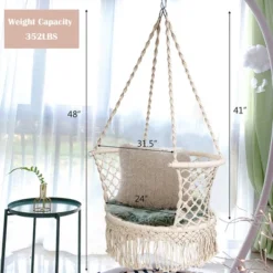 Costway Hanging Hammock Chair Macrame Swing Hand Woven Cotton Backrest