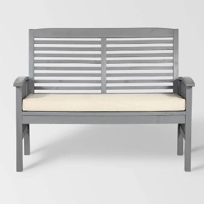 Ravenscroft Modern Boho Acacia Wood Slatted Outdoor Loveseat With Cushion - Saracina Home 2 Ravenscroft Modern Boho Acacia Wood Slatted Outdoor Loveseat With Cushion - Saracina Home - Image 2
