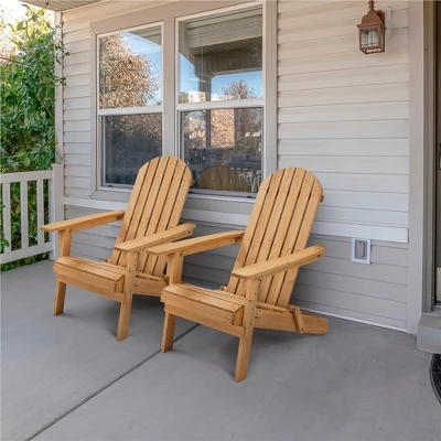 Yaheetech 2-piece Folding Adirondack Chair Solid Wood Outside Chair, Brown 1 Yaheetech 2-piece Folding Adirondack Chair Solid Wood Outside Chair, Brown